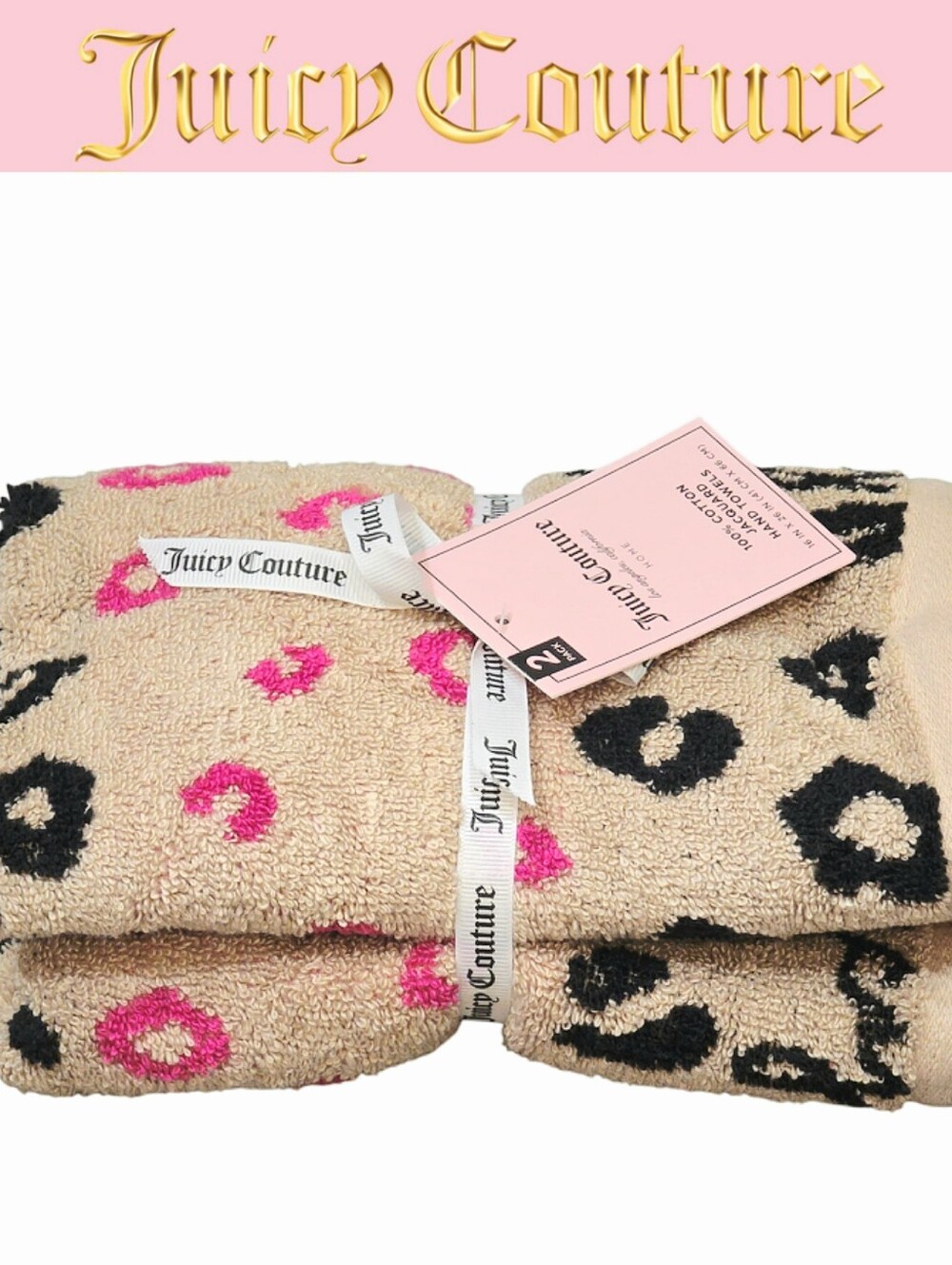Juicy Couture Home 100% Cotton Jacquard Leopard Spots Logo Hand Towels